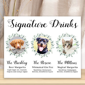 Póster Bebidas Personalizadas para Bodas de Mascotas con 