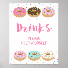 Póster Bebidas Por Favor Ayúdense A Pink Donut Shower Rót