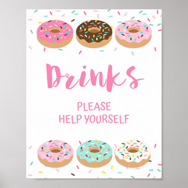 Póster Bebidas Por Favor Ayúdense A Pink Donut Shower Rót (Frente)