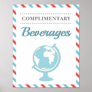 Póster Bebidas Refrescos Rojo Azul Viaje Avión Aerolínea