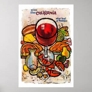 Póster Bebidas Retro Vintage Vino Champán Comida Fiesta