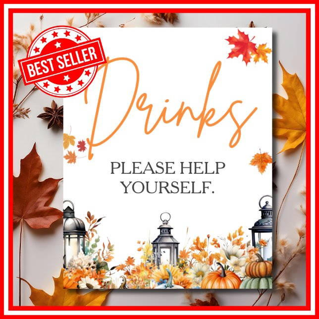 Póster BEBIDAS RÓTULO Un poco de calabaza Baby Shower (DRINKS SIGN A Little Pumpkin is on the Way Fall Autumn Baby Shower Poster )