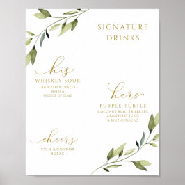 Póster Bebidas Signature de Boda Cócteles Verdor Oro
