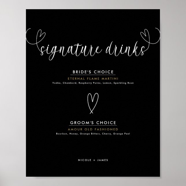 Póster Bebidas Signature para Bodas de Corazones Modernos (Frente)