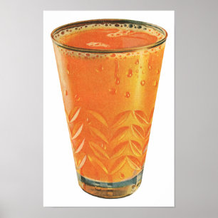 Póster Bebidas Vintage, Vaso de Jugo de Naranja Desayuno