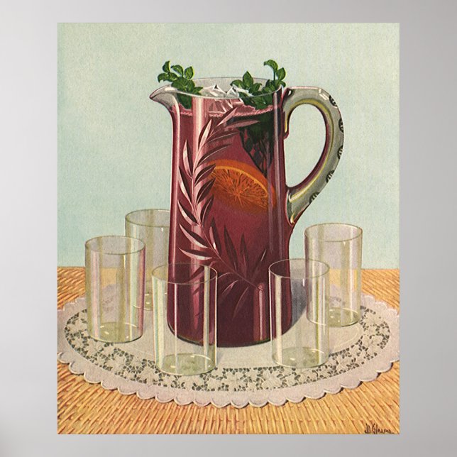 Póster Bebidas y bebidas de época, lanzador de Sangria (Frente)
