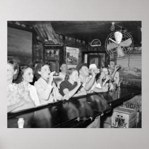 Póster Bebiendo en un bar de Louisiana, 1938. Foto antigu