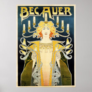 Póster BEC AUER 1896 Luz de gasolina de gas incandescente
