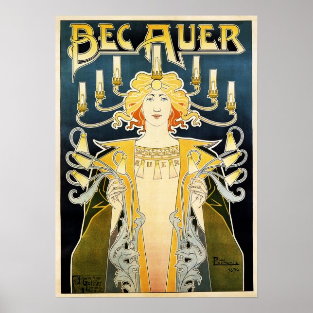 Póster BEC AUER 1896 Luz de gasolina de gas incandescente (Frente)