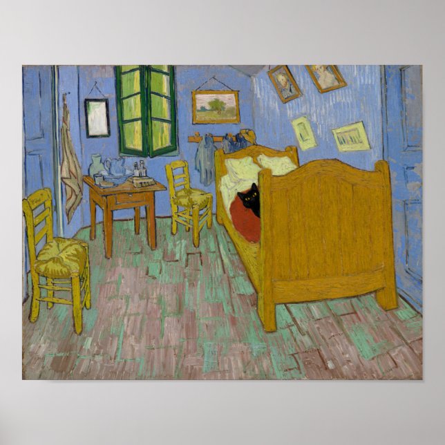 Póster Bedroom in Arles with a black cat - Van Gogh (Frente)