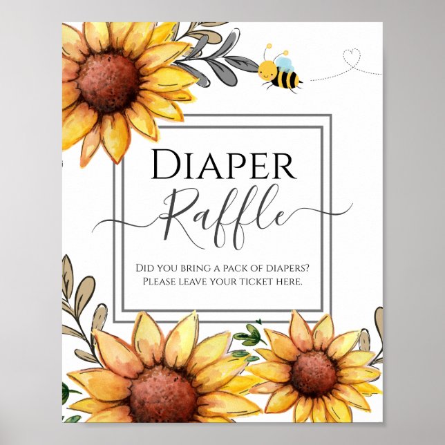 Póster Bee Baby Shower Diaper Raffle Fiesta Rótulo (Frente)