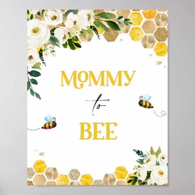 Póster Bee Baby Shower Fiesta Rótulo Mami To Bee Decour R (Frente)