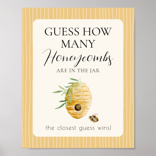 Póster Bee Baby Shower Guess How Many Game Table Sign (Frente)