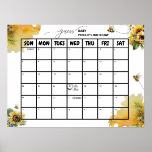 Póster Bee Baby Shower Poster de fecha de vencimiento