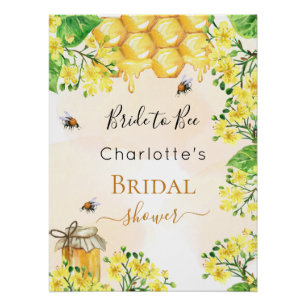 Póster Bee Bridal Shower bride to bebe florals amarillas