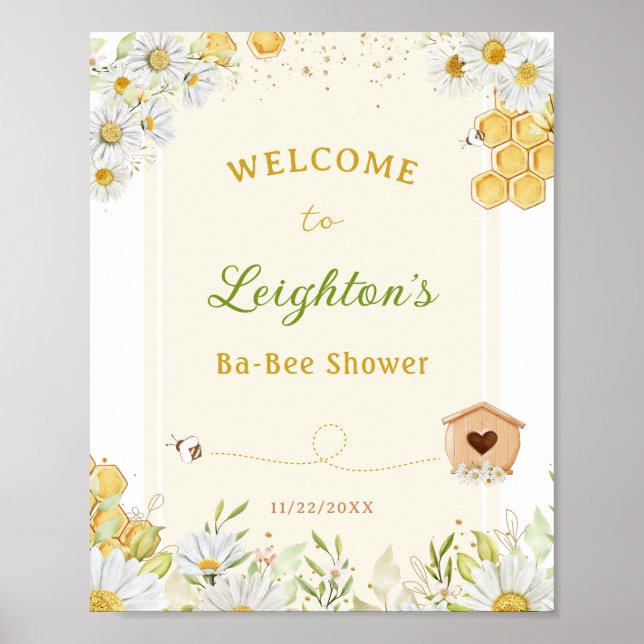 Póster Bee Bumblebee Little Honey Yellow Cute Baby Shower (Frente)