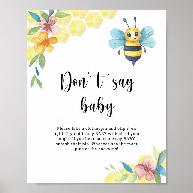 Póster Bee floral - No digas bebé (Frente)