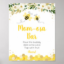 Bee Gold Floral Baby Shower Mimosa Bar Rótulo