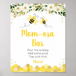 Póster Bee Gold Floral Baby Shower Mimosa Bar Rótulo