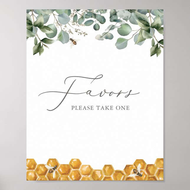 Póster Bee Greenery Baby Shower favorece el Rótulo (Frente)