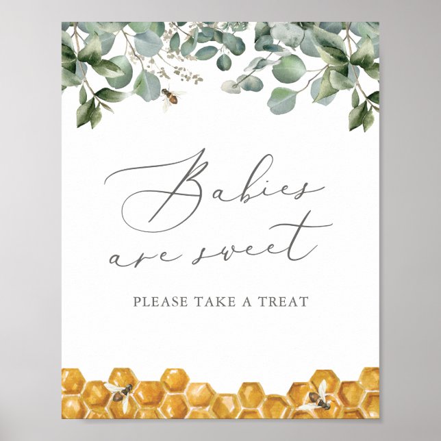Póster Bee Greenery Baby Shower Los bebés son Rótulo dulc (Frente)