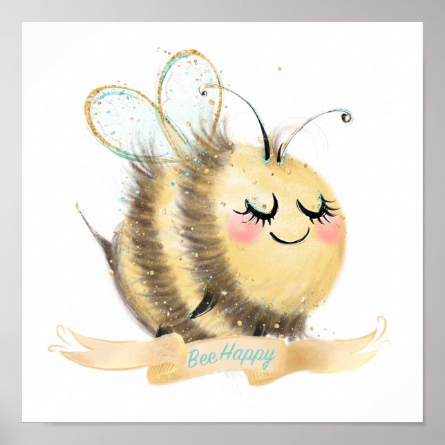 Póster Bee Happy Nursery Poster (Frente)