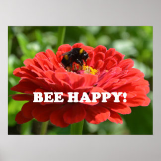 Póster Bee Happy Red Flower