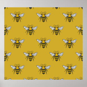 Póster Bee Haven: Patrón amarillo vintage