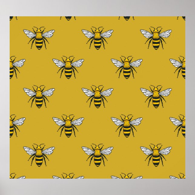 Póster Bee Haven: Patrón amarillo vintage (Frente)