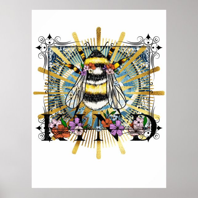Póster Bee Kind - Astrología de abejas y flores (Frente)