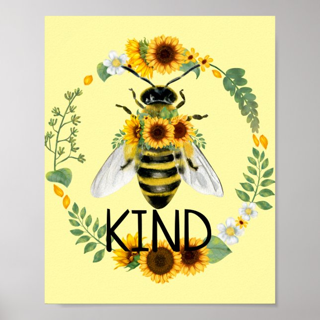 Póster Bee Kind Sunflowers Amabilidad Poster de clase ama (Frente)