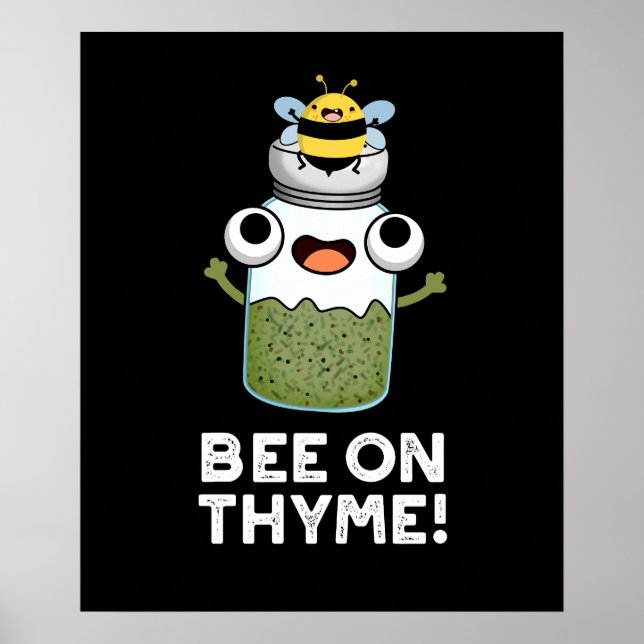 Póster Bee On Thyme Funny Herb Insect Pun Dark BG (Frente)