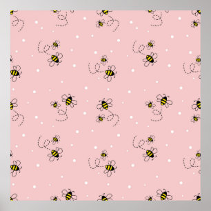 Póster Bee seamless pattern on pastel background. Vintage