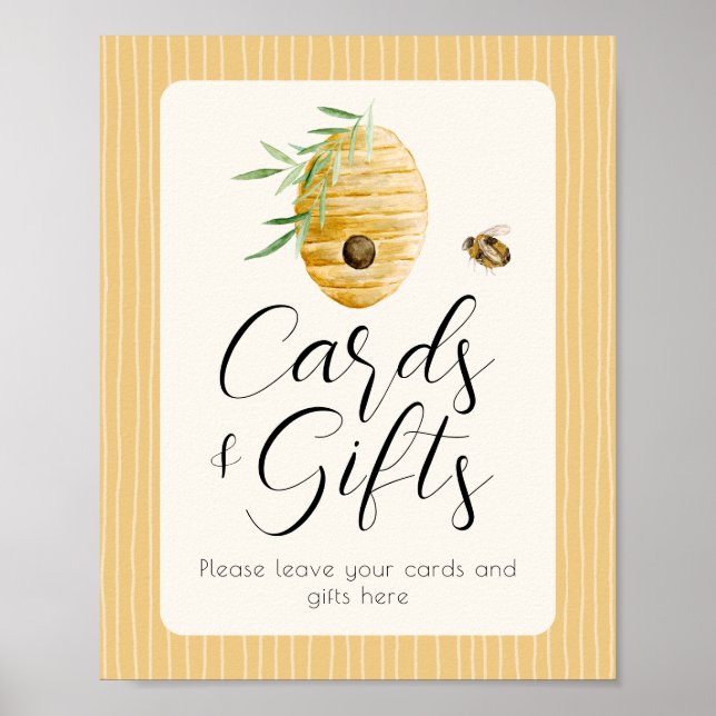 Póster Bee Themed Cards And Gift Baby Shower Table Sign (Frente)