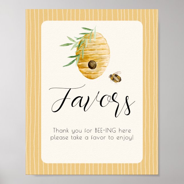 Póster Bee Themed Watercolor Bumblebee Favor Table Sign (Frente)