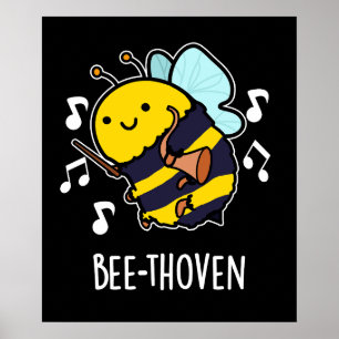 Póster Bee-thoven Funny Music Bee Pun Dark BG