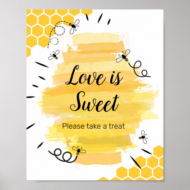 Póster Bee Watercolor Love es Sweet Rótulo (Frente)