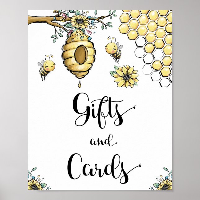 Póster Beehive Floral Miel Dulce Regalos de Abejas y Tarj (Frente)