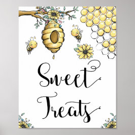 Póster Beehive floral Miel dulces de abeja dulce