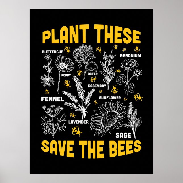 Póster Beekeeper Gift | Plantar Estos Salven A Las Abejas (Frente)