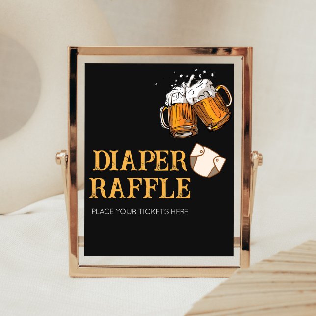 Póster Beer and Diapers Baby Shower Diaper Raffle (Brewing Diaper Party Baby Shower Diaper Raffle Sign)