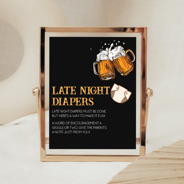 Póster Beer and Diapers Baby Shower Late Night Diapers (Brewing Diaper Party Baby Shower Late Night Diapers Sign)