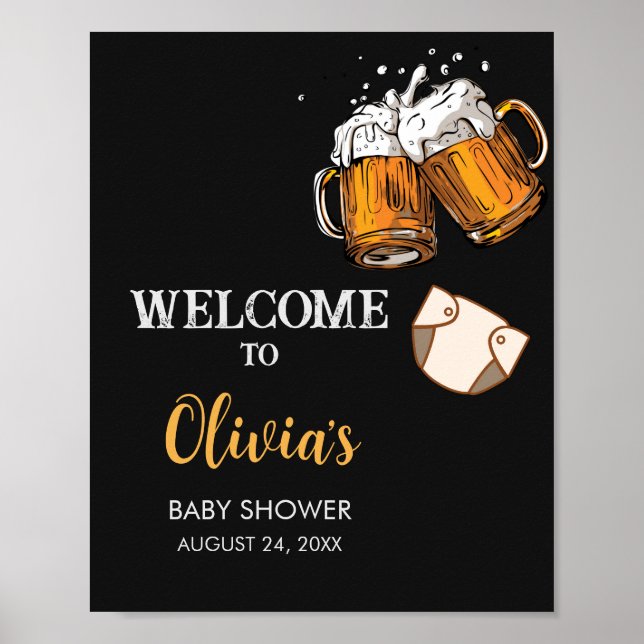 Póster Beer and Diapers Baby Shower Welcome Sign (Frente)
