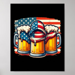 Póster Beer Bandera Estadounidense 4 De Julio Hombres Muj