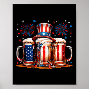 Póster Beer Bandera Estadounidense Usa 4 De Julio Bebida