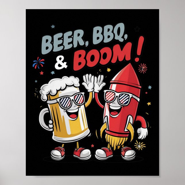 Póster Beer Bbq Boom Funny Fiesta (Frente)