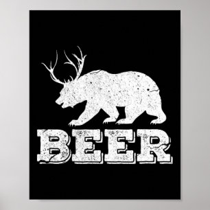 Póster Beer Bear Deer Funny Hunding Vintage