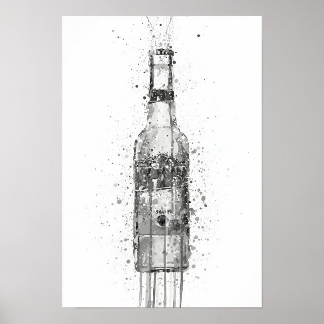 Póster Beer Bottle Aztec Gold Grey (Frente)