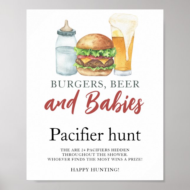 Póster Beer & Bottle Pacifier caza juego de ducha de bebé (Frente)