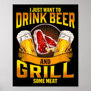 Póster Beer Cerveza Grill Carne Grilling Bbq Barbecue Dri